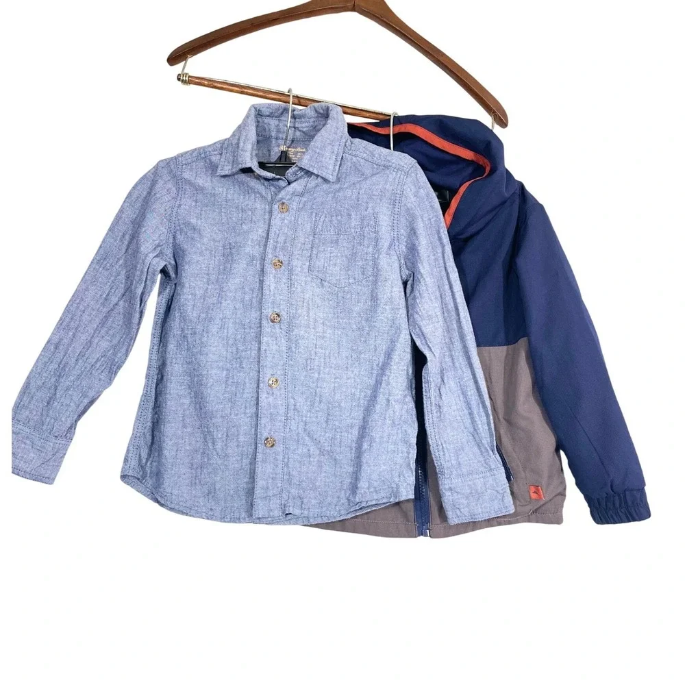 Tommy Bahama Jacket and Shirt Bundle Boys 4-6‎ Blue Grey Hooded Button Up